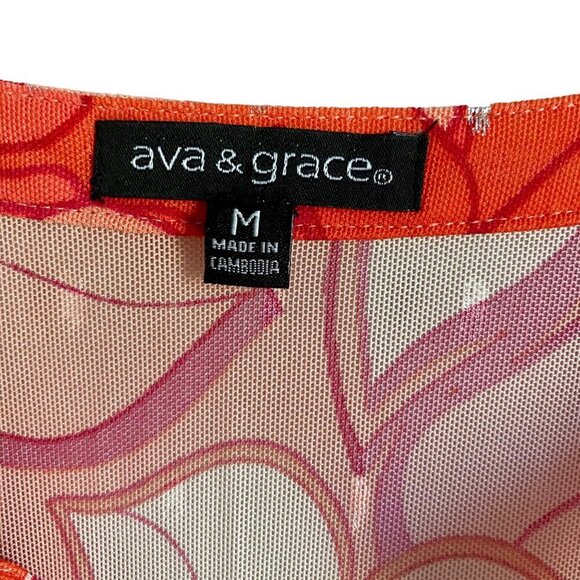 Ava & Grace Short Sleeve Quarter Button Lined Pink Orange Floral Top Women's Med - Picture 8 of 10